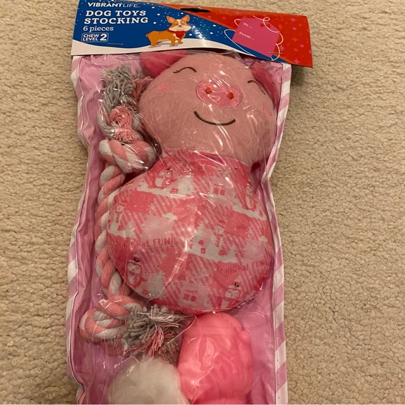 6pc Pink Dog Toy Christmas Stocking - Picture 3 of 6